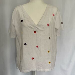 Misslook White Short Sleeve Top with Embroidered Flowers Size XL
